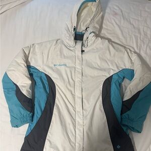 L Columbia White and Blue Winter Jacket